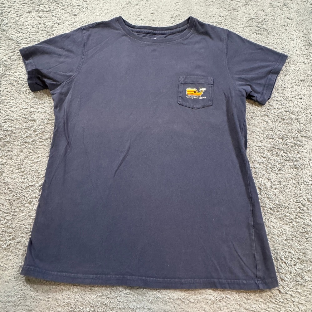 Vineyard Vines Mens Sunset Whale Pocket T Shirt S Navy Blue Cotton Graphic Tee